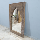 Handmade Indian Furniture Solid Hard Wood Mirror Frame Mehrab Carvings Old Door 120x75Cm